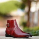 Handmade Men's Leather Burgundy Jodhpurs Ankle High Stylish Luxury Boots-535
