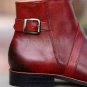 Handmade Men's Leather Burgundy Jodhpurs Ankle High Stylish Luxury Boots-535