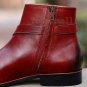 Handmade Men's Leather Burgundy Jodhpurs Ankle High Stylish Luxury Boots-535