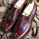 Handmade Men's Leather Moccasin Loafer Slip Ons Apron Toe Vintage Shoes-203