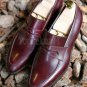 Handmade Men's Leather Moccasin Loafer Slip Ons Apron Toe Vintage Shoes-203