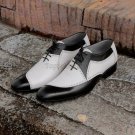 Handmade Men’s Leather Oxfords Wingtip Black White Color Lace Up Dress Shoes-661