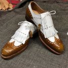 Handmade Men's Leather Oxfords Wingtip New Two Tone Brown White Formal Shoes-49
