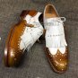 Handmade Men's Leather Oxfords Wingtip New Two Tone Brown White Formal Shoes-49