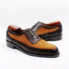 Handmade Men's Leather Brown & Tan Brogue Dress Suede Oxfords Lace Up Shoes-79