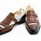 Handmade Men's Leather Two Tone Monk Brown & White Dress Casual Wear Shoes-131