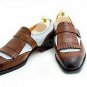 Handmade Men's Leather Two Tone Monk Brown & White Dress Casual Wear Shoes-131