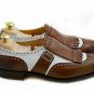 Handmade Men's Leather Two Tone Monk Brown & White Dress Casual Wear Shoes-131