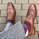 Handmade Men's Leather Cognac Wing Tip Shoes Oxfords Lace Up Formal Shoes-466