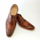 Handmade Men's Leather Tan Oxfords Wing Tip Dress Super Lace Up Formal shoes-495