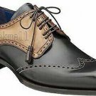 Handmade Men's Leather New Tone wing tip Oxfords Beige Black Cowhide shoes-500