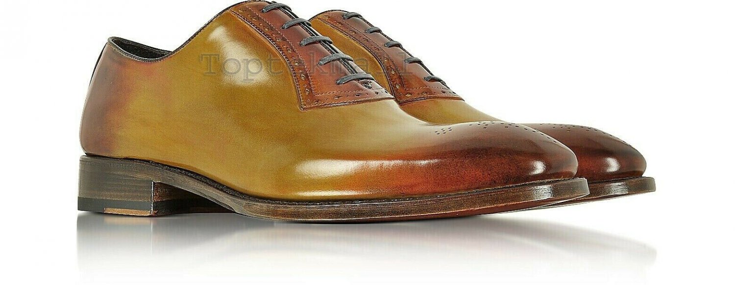 Handmade Men's Leather Oxfords Wingtip Toe Tan Brown Party Wear Dress Shoes-256
