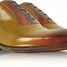 Handmade Men's Leather Oxfords Wingtip Toe Tan Brown Party Wear Dress Shoes-256