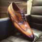 Handmade Men's Leather Oxfords Two Tone Brogue Lace Up Shaded Wingtip Shoes-351
