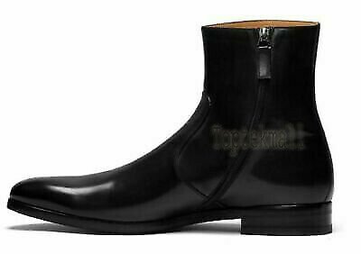 Handmade Men's Leather Black Side Zipper Ankle High Casual Wear Dress Boots-608