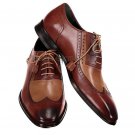 Handmade Men’s Leather Oxfords Wingtip Two Tone Brown Beige Black Sole Shoes-4