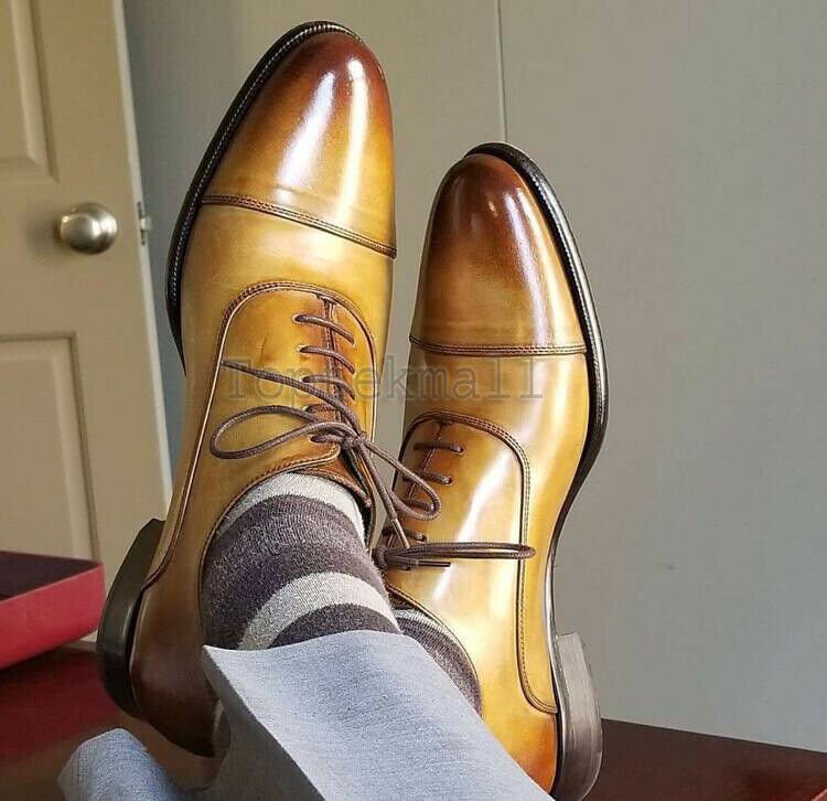 Handmade Men's Leather Oxfords Wing tip Two Tone Lace Up Formal Casual Shoes-144