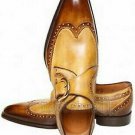 Handmade  Men's Leather NEW Monk Straps Two Tone and Brown Dress Shoes-157