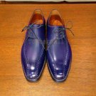 Handmade Men's Leather Blue Oxfords Formal Cap Toe Lace Up Super Dress Shoes-462