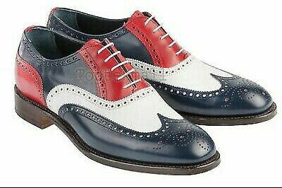 Handmade Men's New Leather Oxfords Three Tone Red Black White Premium Shoes-296