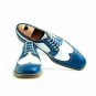 Handmade Men's Leather Oxfords Wingtip Blue and White Two Tone Formal Shoes-917