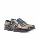 Handmade Men's Leather Blue Patina Double Monk Straps Custom Dress New Shoes-178