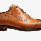 Handmade Men's Leather Lace-Up Oxford Brogue Toe Cap Mini Wingtip Shoes