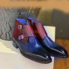 Handmade Men's Leather Two Tone Red Blue Vintage Dress Stylish Brogue Boots-629