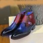 Handmade Men's Leather Two Tone Red Blue Vintage Dress Stylish Brogue Boots-629
