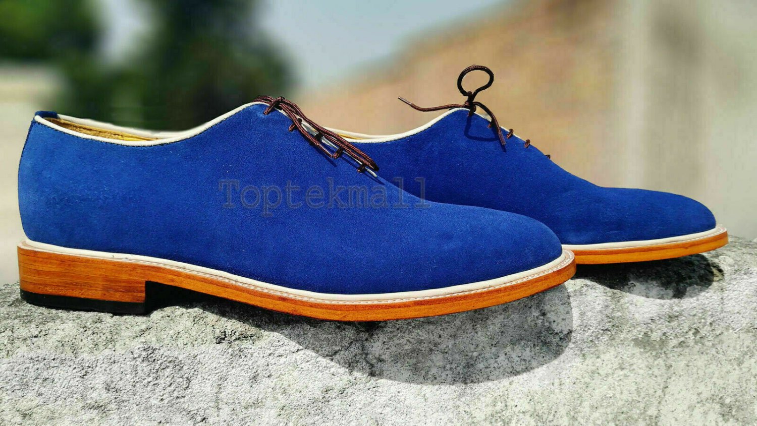 Handmade Men's Leather Royal Blue Suede Fashion Lace Up Casual Formal Shoes-89