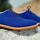 Handmade Men's Leather Royal Blue Suede Fashion Lace Up Casual Formal Shoes-89
