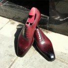 Handmade Men's Leather Oxfords Wingtip Maroon Black Dress New Lace Up Shoes-658