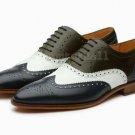 Handmade Men's Leather Three Tone Top Quality Wingtip Oxfords Brogue Shoes-980