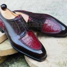Handmade Men's Leather Maroon Stylish Fashion Classic Crocodile Shoes-1048