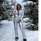 Winter Jumpsuit Women Men Metallic Silver Ski Snow Suit Glanznylon Glossy Shine