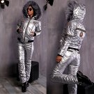 2 in 1 Winter Sport Suit Set Ski Jacket Pants Trousers Glanznylon Metallic Silve