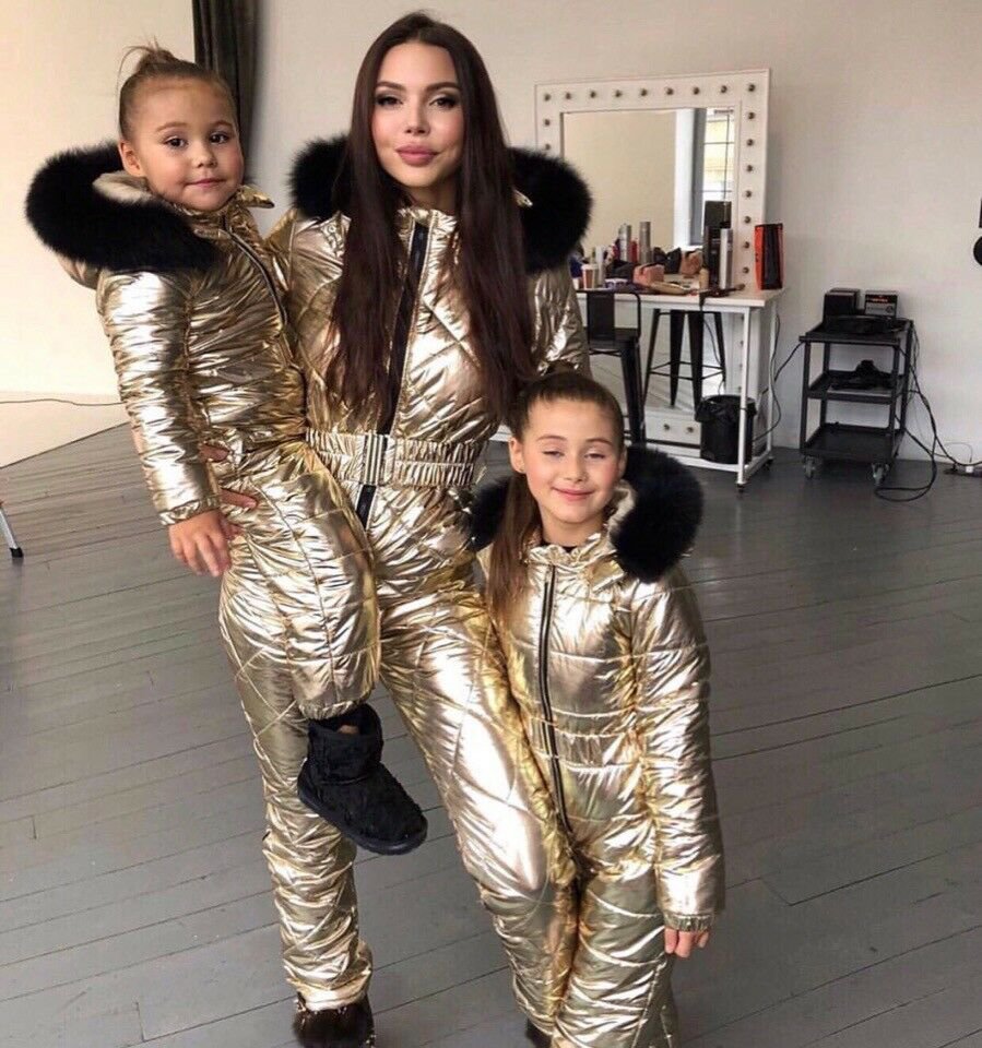 Womens Mens Metallic Ski Suit Snow Skianzug Bronze Glanznylon Glossy Outwear