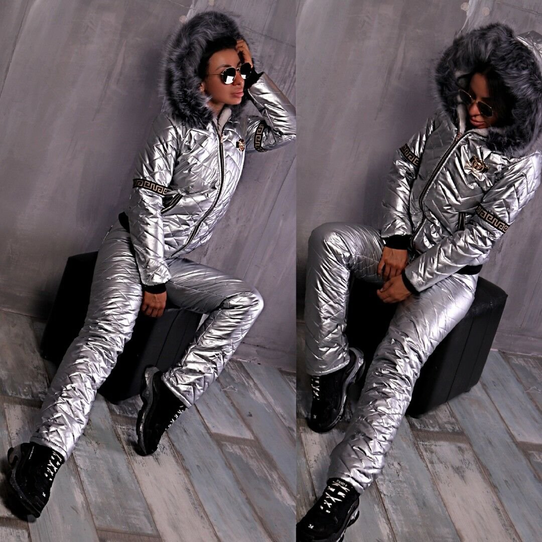 2 in 1 Winter Track Snow Suit Warm Jacket Pants Trousers Nylon Metallic Silver