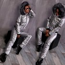 2 in 1 Winter Track Snow Suit Warm Jacket Pants Trousers Nylon Metallic Silver