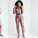 Winter Jumpsuit Sport Ski Suit Set Romper Warm Playsuit Fur Metallic Pink Blue