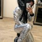 Silver Metallic Womens Female Woman Sport Suit Snowboard Wet Overall Outwear