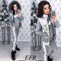 Womens Silver Tracksuit Sport Suit Set Vest Sweat Pants Trousers Outwear Outfit