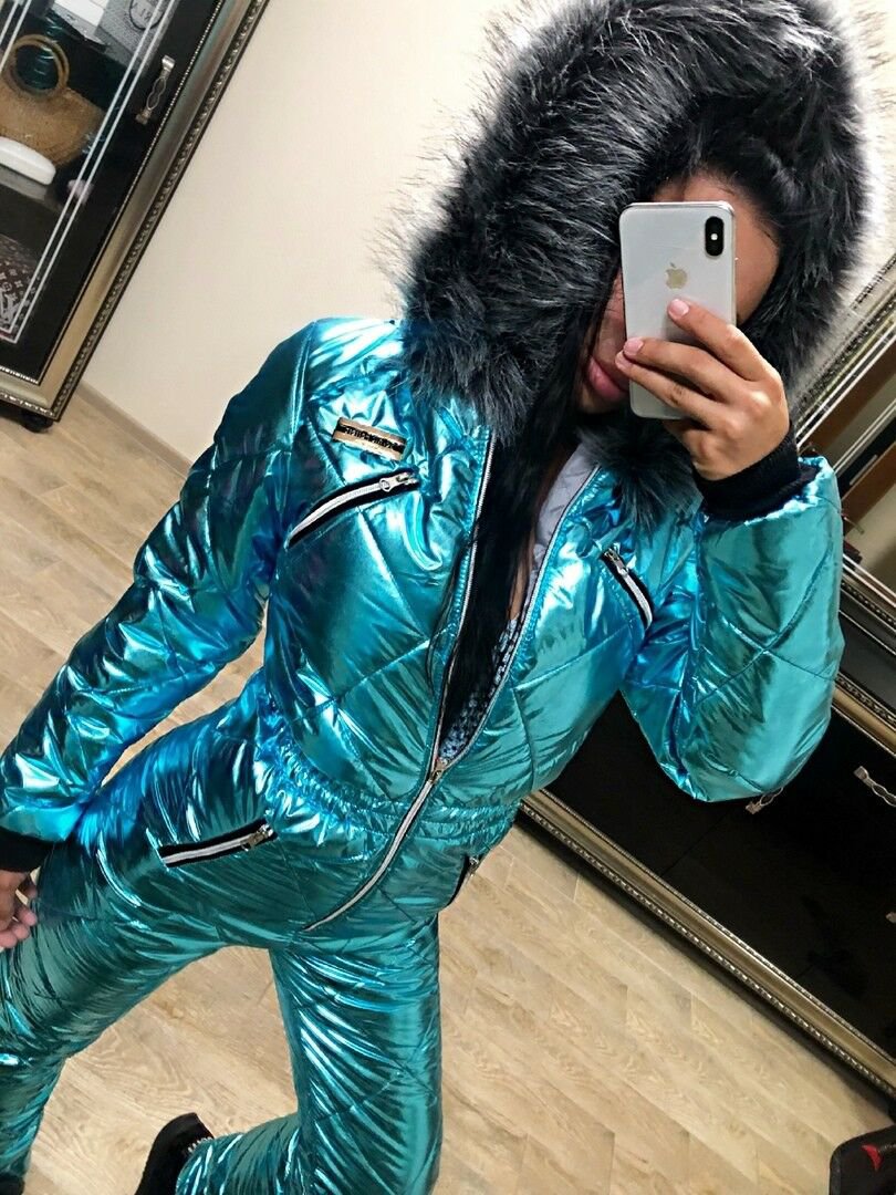 Blue Metallic Skisuit Snowsuit Ski Anzug Suit Shiny Glanz Nylon Jumpsuit Winter