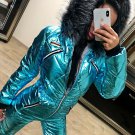 Blue Metallic Skisuit Snowsuit Ski Anzug Suit Shiny Glanz Nylon Jumpsuit Winter