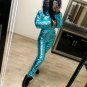 Blue Metallic Skisuit Snowsuit Ski Anzug Suit Shiny Glanz Nylon Jumpsuit Winter