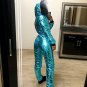 Blue Metallic Skisuit Snowsuit Ski Anzug Suit Shiny Glanz Nylon Jumpsuit Winter