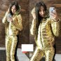 Silver Tracksuit Sport Suit Set Jacket Pants Skisuit Outwear Outfit Snowsuit Gol