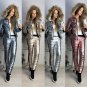 Silver Tracksuit Sport Suit Set Jacket Pants Skisuit Outwear Outfit Snowsuit Gol