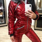 Damen Overall Metallic Red Ski Suit Snow Shiny Glanznylon Anzug Women Winter War