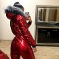 Damen Overall Metallic Red Ski Suit Snow Shiny Glanznylon Anzug Women Winter War